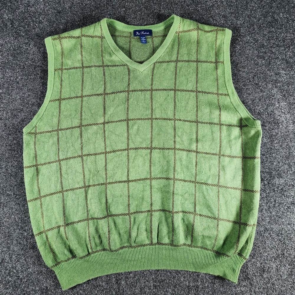 Paul Frederick Silk Cashmere Blend Sweater Vest‎ Men's L Green V-neck Casual Dad